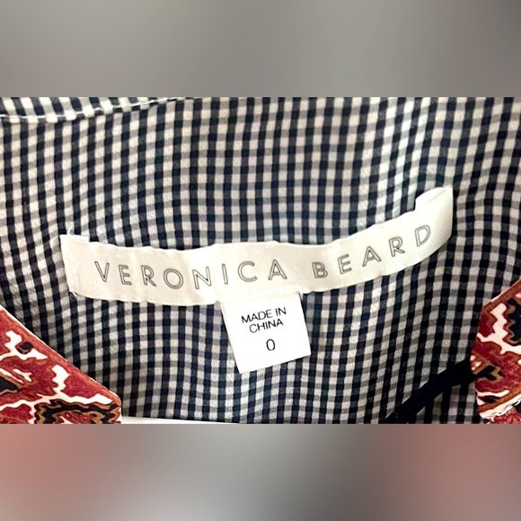 Veronica Beard Rosie Gingham Peasant Boho top 100% silk women’s Size 0 - Picture 4 of 8